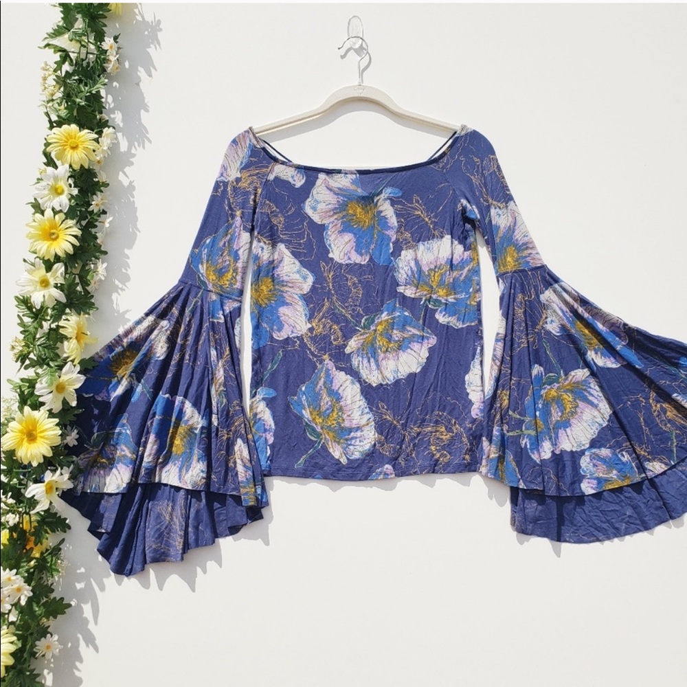 FEEE PEOPLE BIRDS OF PARADISE BELL SLEEVE TOP